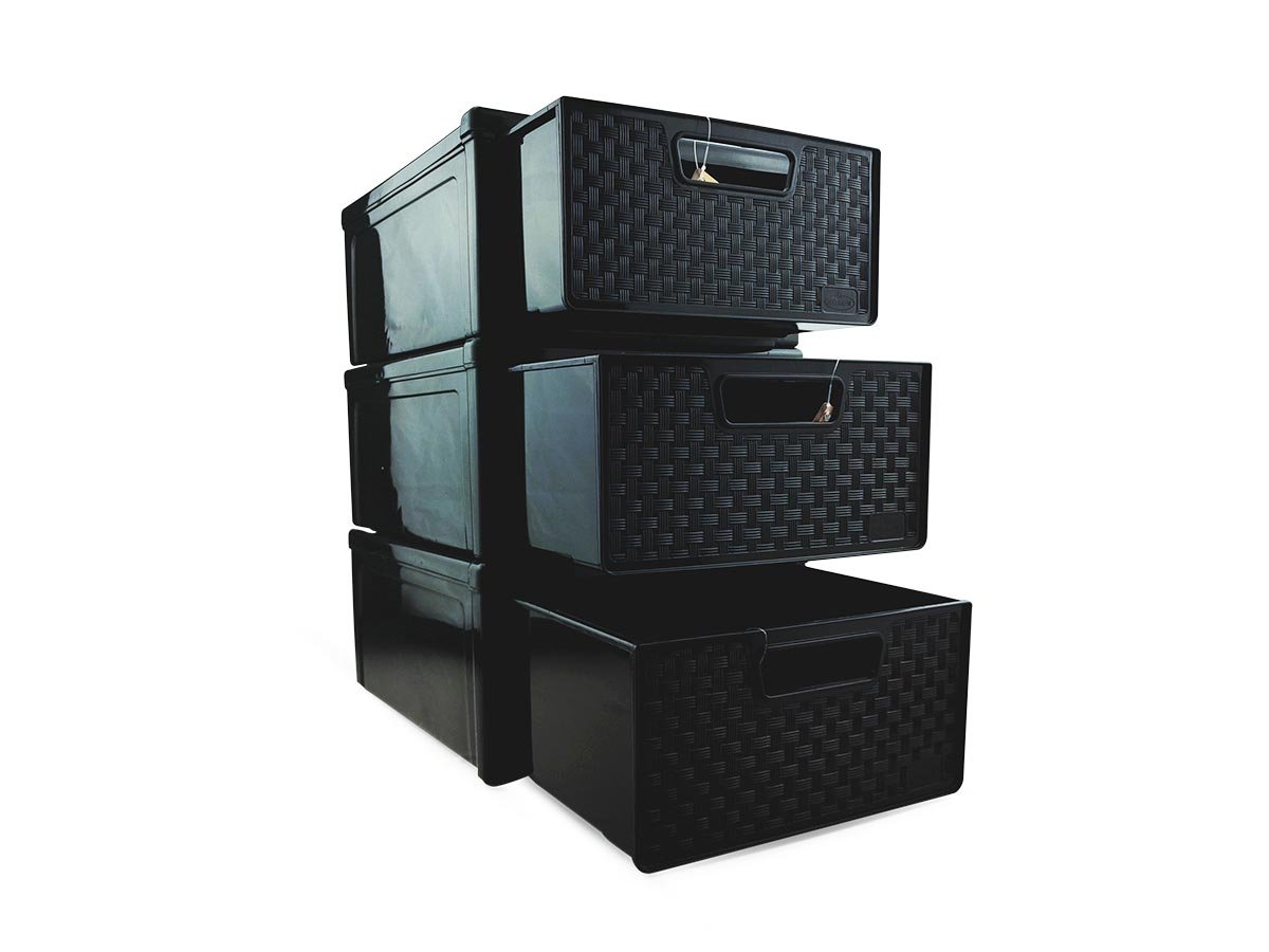 Kit 3 Gaveteiro Modular Empalhável Organizador Multiuso Rattan Plástico Resistente 1 Unidade Cor:Pre