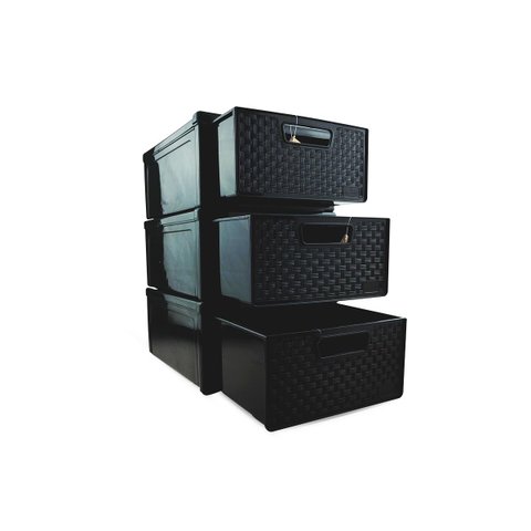 Kit 3 Gaveteiro Modular Empalhável Organizador Multiuso Rattan Plástico Resistente 1 Unidade Cor:Pre