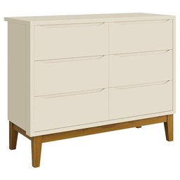 Cômoda Infantil 6 Gavetas Classic Areia Acetinado com Pés Madeira - Reller - 1