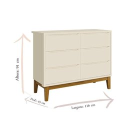 Cômoda Infantil 6 Gavetas Classic Areia Acetinado com Pés Madeira - Reller - 3