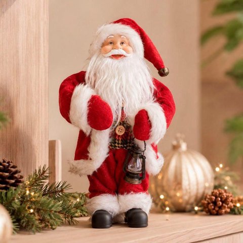 Boneco Papai Noel Tradicional Decoração Lampião 30cm Vermelho