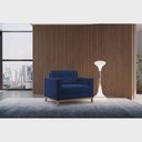 Ver imagem 5 de Poltrona Decorativa Living Tecido Linho Base Madeira para Sala - Veludo Azul