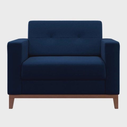 Poltrona Decorativa Living Tecido Linho Base Madeira para Sala - Veludo Azul