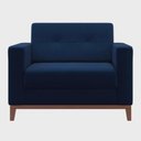 Ver imagem 1 de Poltrona Decorativa Living Tecido Linho Base Madeira para Sala - Veludo Azul