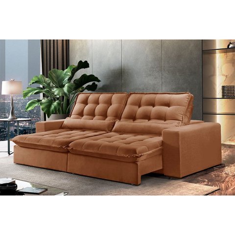 Sofá 3 Lugares Retrátil e Reclinável Orion 2.30m Veludo Terracota