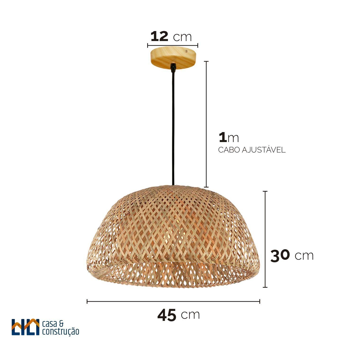 Luminária Pendente Bambu Fibra Natural 45cm 1xE27 Lili Casa - 4