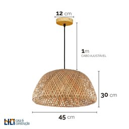 Luminária Pendente Bambu Fibra Natural 45cm 1xE27 Lili Casa - 4
