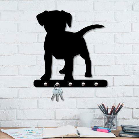 Porta Chaves de Parede 6mm Cachorro em Pé Decorativo em MDF:PRETO