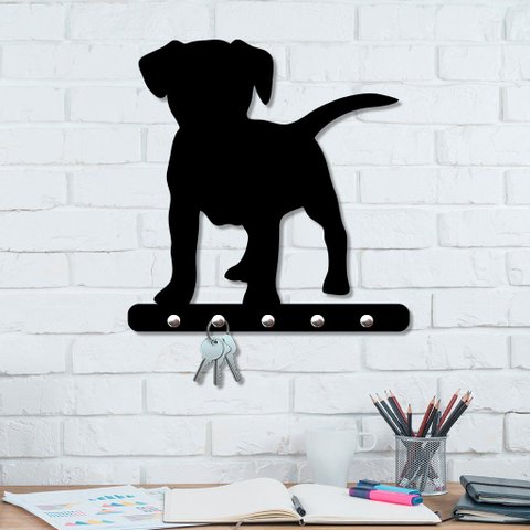 Porta Chaves de Parede 6mm Cachorro em Pé Decorativo em Mdf:preto