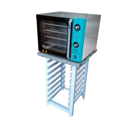 Forno Turbo Convec. Inox e Turquesa FCSB4E 220V + Bancada MES-004 - Venâncio