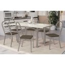Ver imagem 1 de Conjunto: Mesa de Cozinha Elba Tampo Madeirado C/ Vidro 160cm e 6 Cadeiras Holanda Niquel/off White