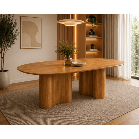 Mesa de Jantar em Formato Orgânico Laminado Cinamomo Design Elegante e Luxuoso