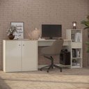 Ver imagem 1 de Conjunto de Escritório 3 Peças Smart Office Mesa Armário e Aparador - Off White e Cedro