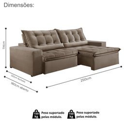 Sofá Retrátil e Reclinável 2,50cm com Pillow e Molas Ensacadas Montebello - Movenzo Estofados - 5