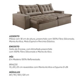 Sofá Retrátil e Reclinável 2,50cm com Pillow e Molas Ensacadas Montebello - Movenzo Estofados - 10
