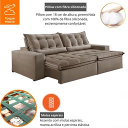 Sofá Retrátil e Reclinável 2,50cm com Pillow e Molas Ensacadas Montebello - Movenzo Estofados - 6