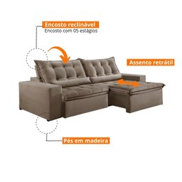 Sofá Retrátil e Reclinável 2,50cm com Pillow e Molas Ensacadas Montebello - Movenzo Estofados - 8