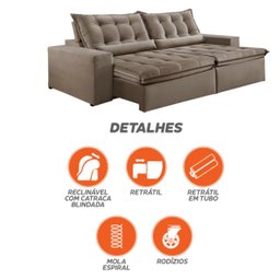Sofá Retrátil e Reclinável 2,50cm com Pillow e Molas Ensacadas Montebello - Movenzo Estofados - 11