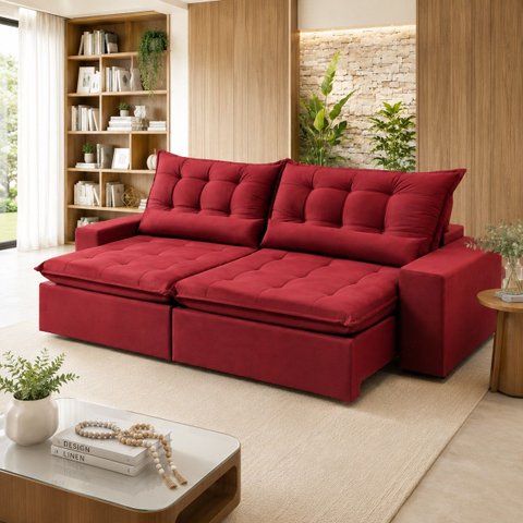 Sofá Montebello Retrátil e Reclinável 210m - Vermelho
