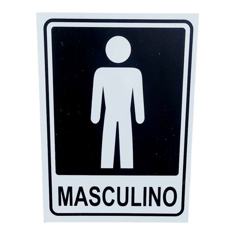 Placa de Sinalização Masculino Fundo Preto 20 X 15 Cm