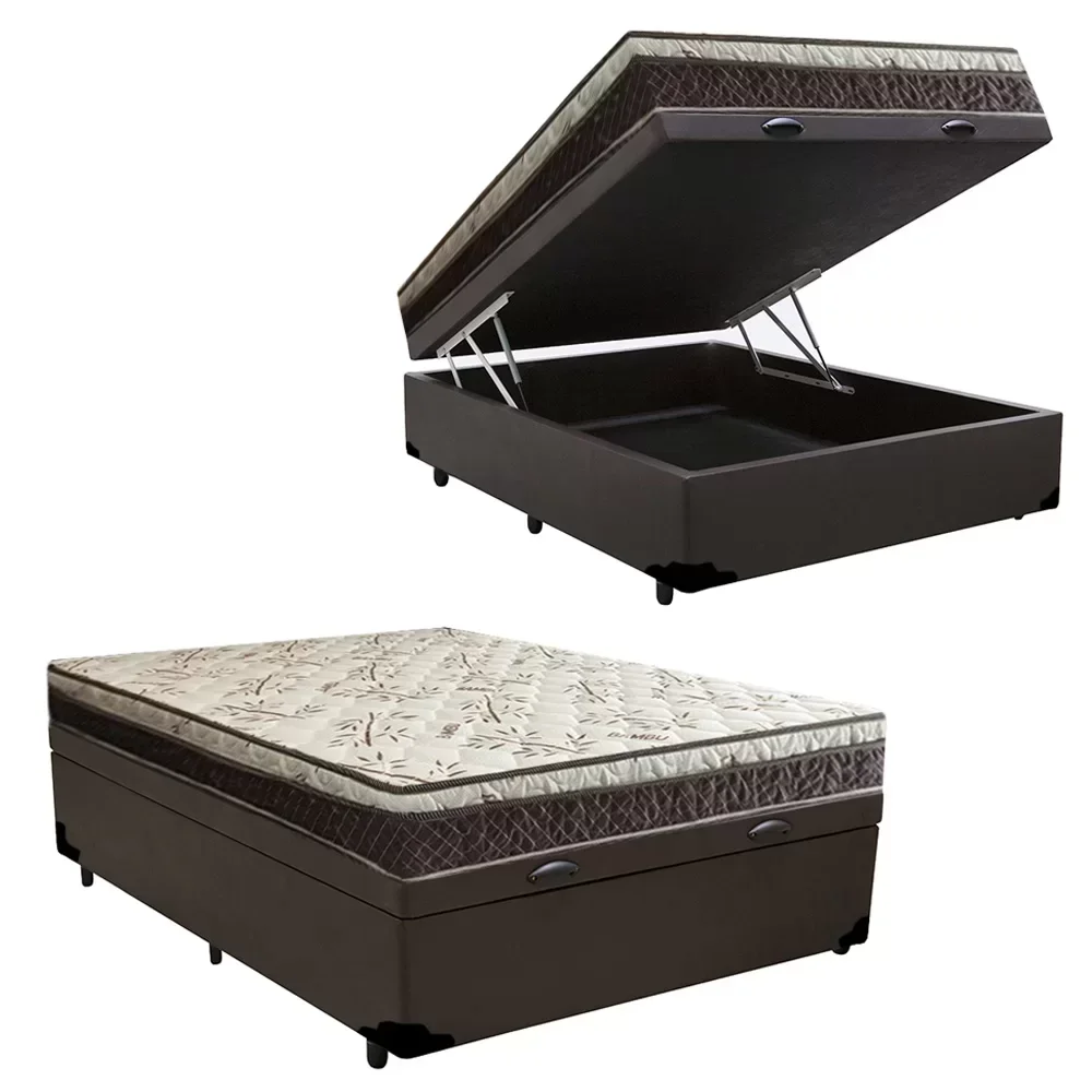 Ver imagem 3 de Cama Box Baú Casal Confort Suede Marrom Com Colchão Casal Confort Molas Ensacada 69x138x188