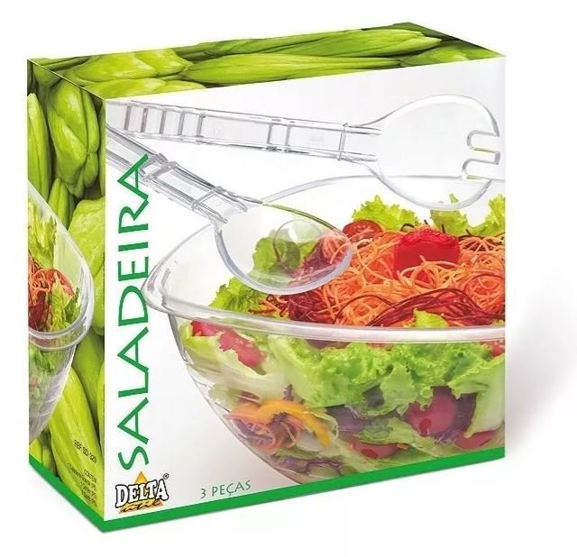 Saladeira Grande 4,5 L + Colher + Garfo de Salada Acrílico Conjunto para Salada Kit 3 Peças - Panami - 5