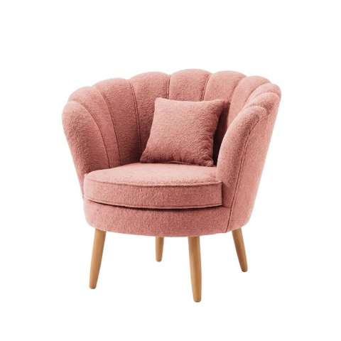 Poltrona Decorativa Sala de Estar Pétala Bouclê Rosê - Montanaris Decor