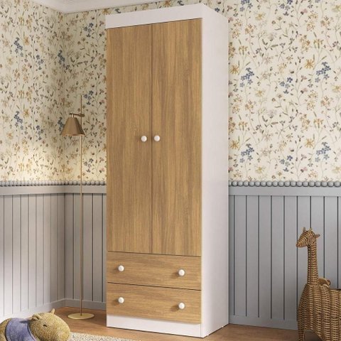 Guarda-roupa Infantil 62cm 2 Portas e 2 Gavetas Encanto Multimóveis Mp4446 Branco/madeirado Branco/