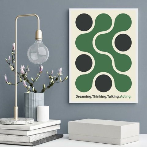 Quadro Poster Bauhaus Verde - Ação 24x18cm:moldura Branca