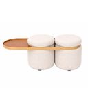 Ver imagem 1 de Puff Linen 2 Lugar com Mesa Auxiliar Aro Ouro Fosco Bouclé Off White - Sallar Home