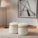 Ver imagem 2 de Puff Linen 2 Lugar com Mesa Auxiliar Aro Ouro Fosco Bouclé Off White - Sallar Home