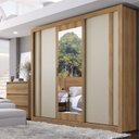 Ver imagem 1 de Guarda-Roupa Casal 3 Portas de Correr 4 Gavetas com Espelho 227x58x230cm Ibiza Yescasa Capuccino/Off White