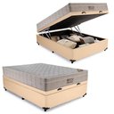 Ver imagem 1 de Cama Baú Casal Sintético + Colchão Casal Ortobom Airtech Molas SpringPocket (65x138x188) Bege