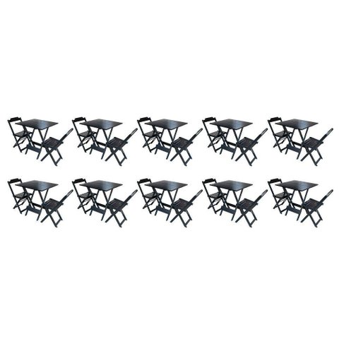 Kit 10 Jogos De Mesa Dobravel Com 2 Cadeiras De Madeira 70X70 - Preto - Preto