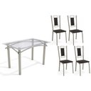 Ver imagem 1 de Conjunto: Mesa de Cozinha Elba C/ Tampo de Vidro 120cm e 4 Cadeiras Florença Niquel - Courano Preto