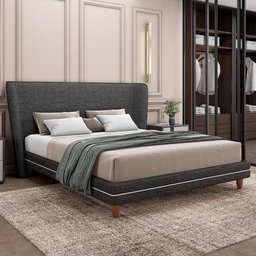 Cama Casal King Base Box Pés Madeira 203cm Suném P05 Linho Cinza Escuro - Lyam Decor - 1
