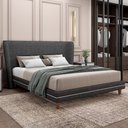 Ver imagem 1 de Cama Casal King Base Box Pés Madeira 203cm Suném P05 Linho Cinza Escuro - Lyam Decor