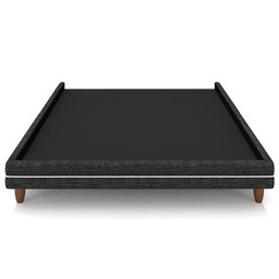 Cama Casal King Base Box Pés Madeira 203cm Suném P05 Linho Cinza Escuro - Lyam Decor - 3