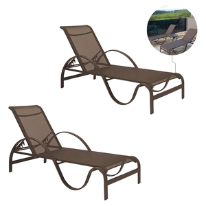 2 Espreguiçadeiras Aluminio para Jardim Piscinatela Sling Marrom