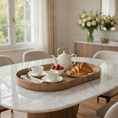 Bandeja Oval de Madeira para Servir Café para Visitas