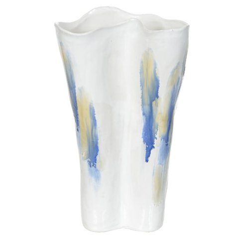 Vaso Decorativo Ceramica Branco e Azul Florarte 40cm