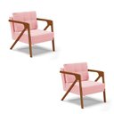 Ver imagem 1 de Kit 02 Poltronas Melissa Suede Rosa Bebê Base de Madeira Castanho - D’Rossi