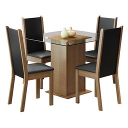 Conjunto Sala de Jantar Madesa Aline Mesa Tampo de Vidro 4 Cadeiras - Rustic/preto/sintpreto - 2
