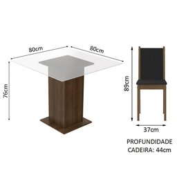 Conjunto Sala de Jantar Madesa Aline Mesa Tampo de Vidro 4 Cadeiras - Rustic/preto/sintpreto - 3