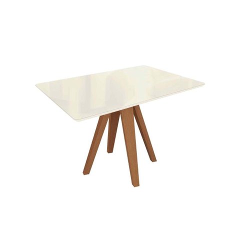 Mesa de Sala Jantar Duna Madeira Maciça C/tampo Madeirado C/ Vidro 80x120cm Carvalho/off White/