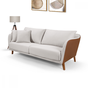 Sofá Living Hórus Tecido Composê Linho Cru e Marrom Terracota 2,00m