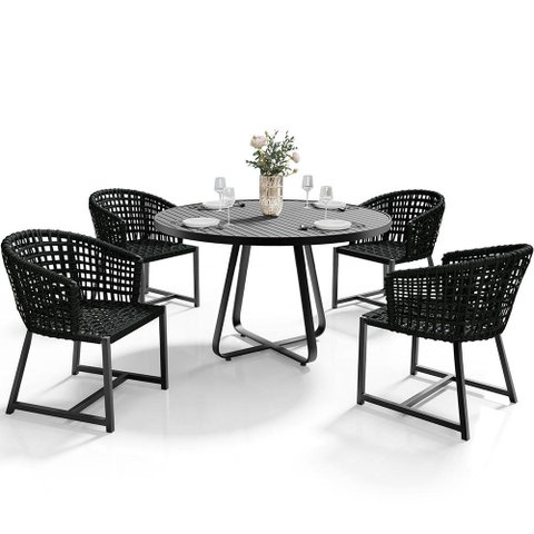 Kit Mesa Wine Com 4 Cadeira Área Externa Espaço Gourmet Corda Náutica Belize D04 Preto - Lyam