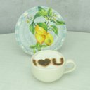 Ver imagem 2 de Kit 6 Xícaras Cerâmica Chá Café Pires Lemon Xadrez 85ml