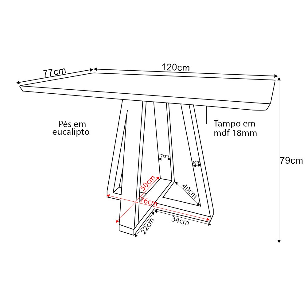 Mesa Retangular Jantar 120x77cm Manu Off White Base Madeira Maciça - 3