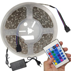 Fita Led 5 Metros Rgb Smd 5050 Fonte Controle Fita Dupla Face Iluminaçao Sala Quarto Mesa Teto Sanca